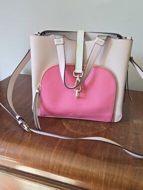DKNY Two-Tone Pebbled Leather Shoulder Bag in Pink and Cream